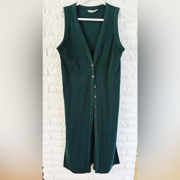 Express Sweaters - Vintage Express Tricot Green Button Down Vest V-Neck Sleeveless